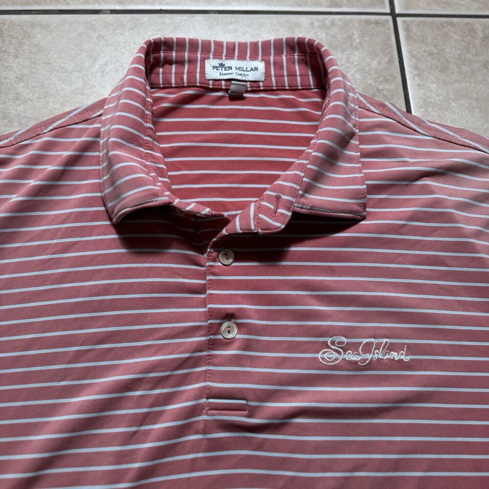 Peter Millar Summer Comfort Mens L Short Sleeve Performance Golf Polo Sea Island